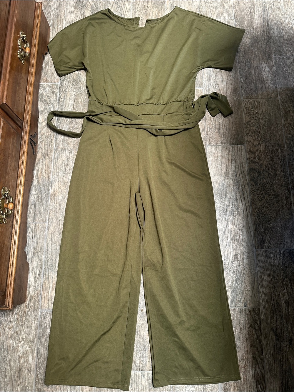 Olive Green Wide-Leg Jumpsuit with Waist Tie